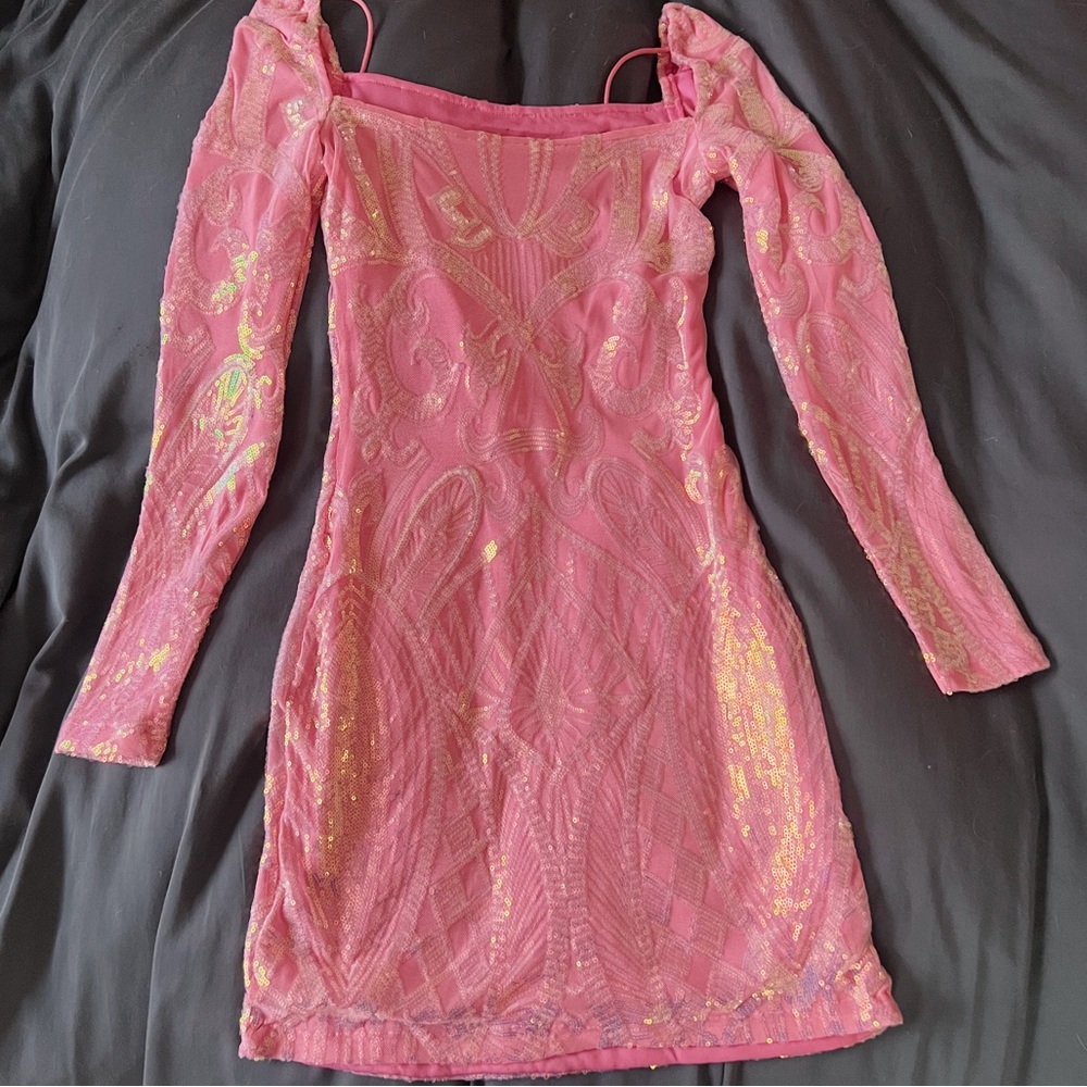 pink sparkly long sleeve dress